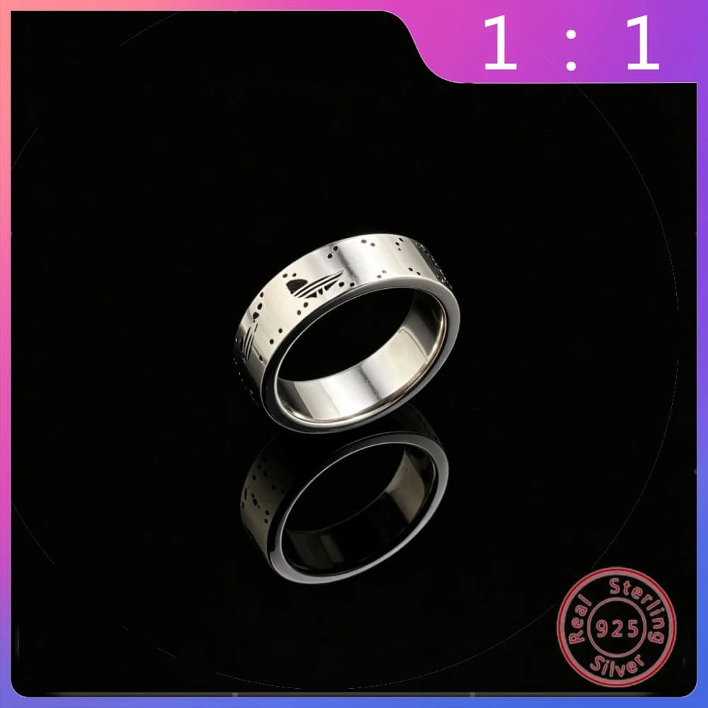 High Quality Versatile Silver S925 Ring, Retro Trendy Design with Trifoglio and Letter, Luxurious and Refined Style