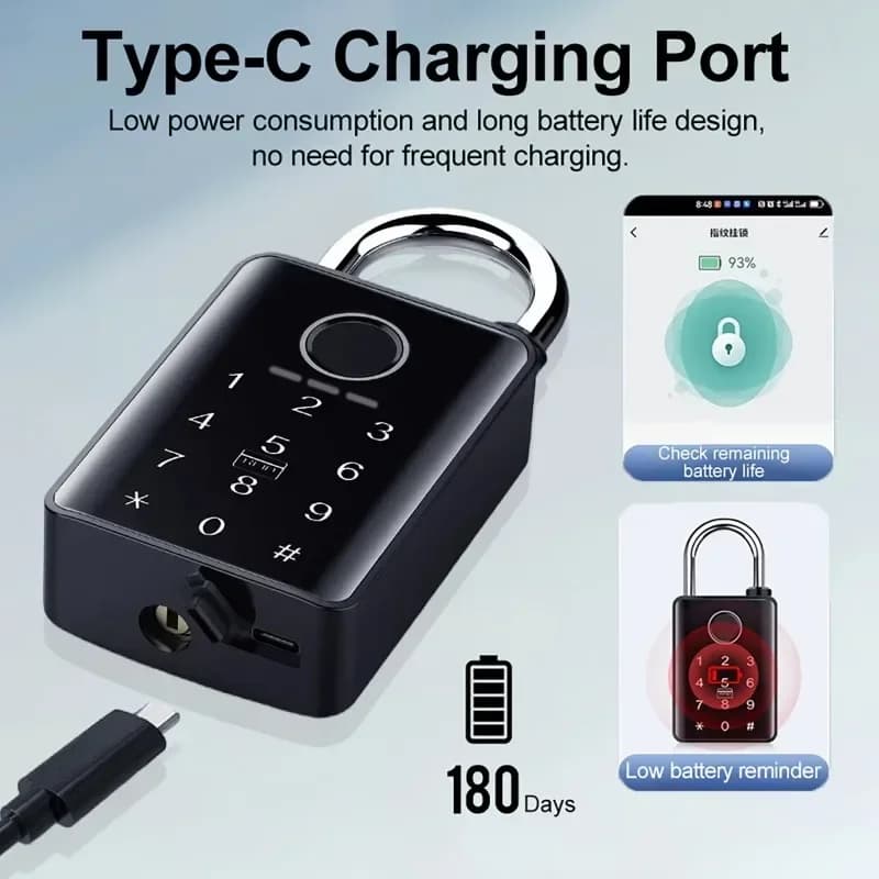 Tuya Smart Password Padlock Fingerprint APP Card Key Unlock 7mm 10mm Digital Padlock Waterproof Electronic Lock