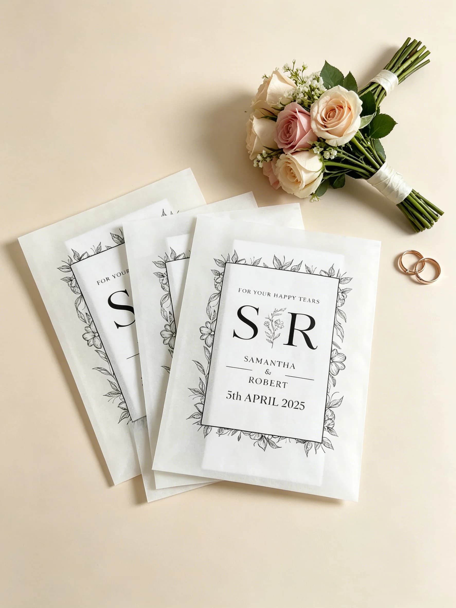 Confezioni di Coriandoli in Carta Personalizzate 'Happy Tears', Lussuosi Pacchetti Souvenir per Ospiti di Matrimonio