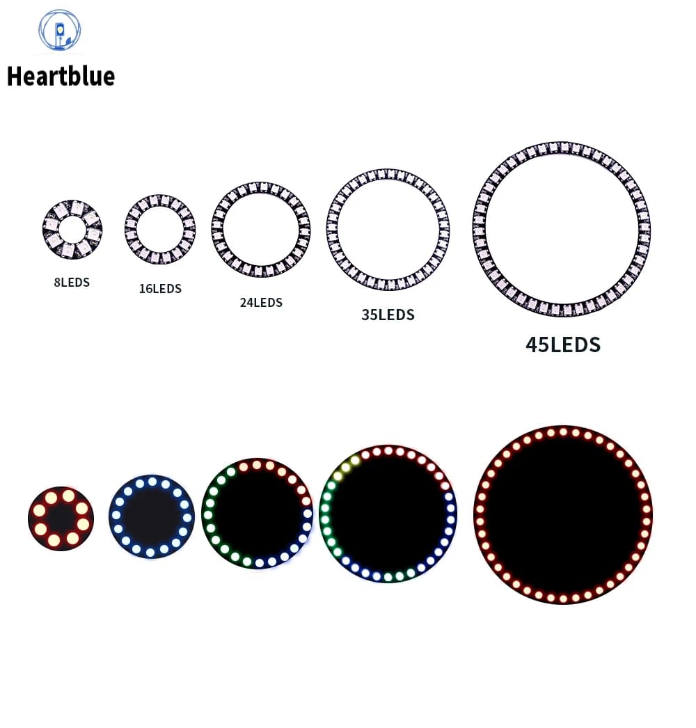 Anello LED WS2812B con 8/12/16/24/35/42 LED Indirizzabili Singolarmente, IC Integrato WS2812, Smart DC5V, PCB Nero/Bianco