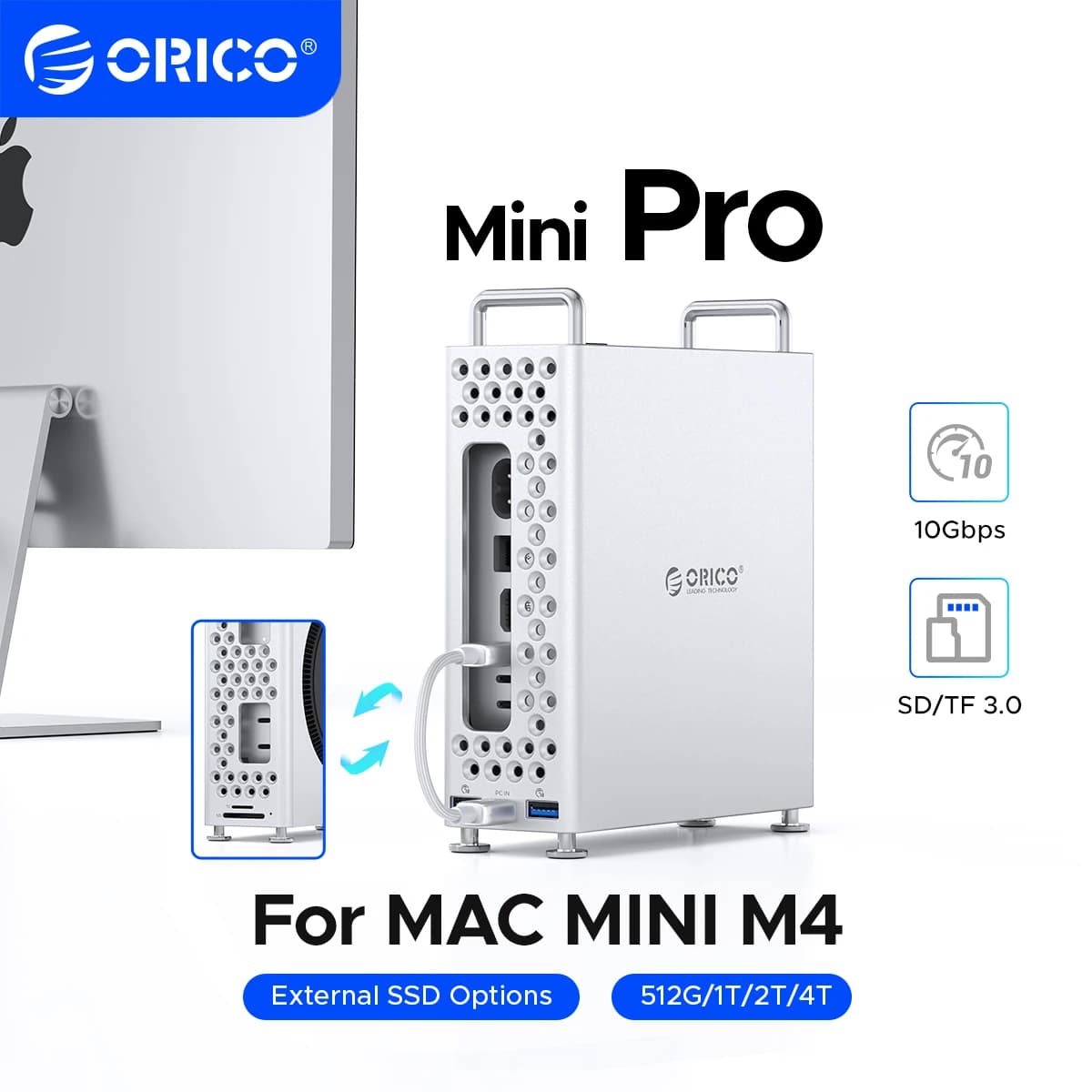 ORICO MiniPro USB Hub 10Gbps Expansion Docking Station for Mac Mini M4 Pro M.2 SSD Enclosure Apple Accessories
