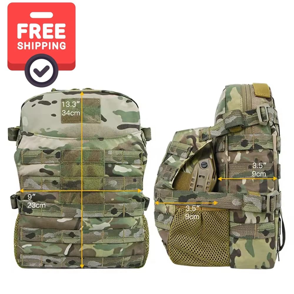 Free Shipping, Tactical Vest with Back Water Bag, Expansion Bag for Helmet, Expandable Spring Backpack for Hunt