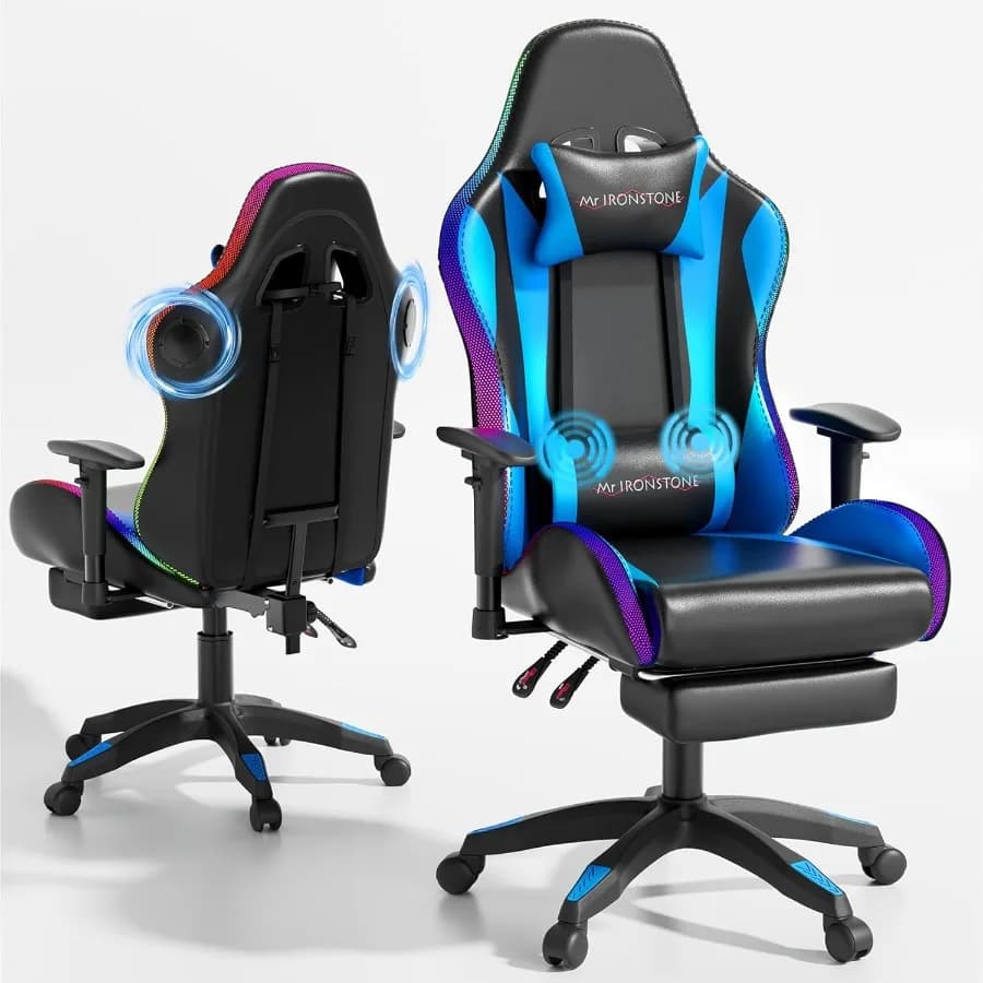 Sedia da gioco con schienale alto con altoparlanti Bluetooth integrati e luci LED ambientali per intrattenimento coinvolgente Braccioli 3D regolabili