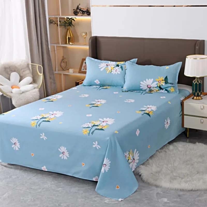 Set of 3 pieces blue daisy print sheets with pillowcase, soft floral bed linen set for bedroom, home decorations cute