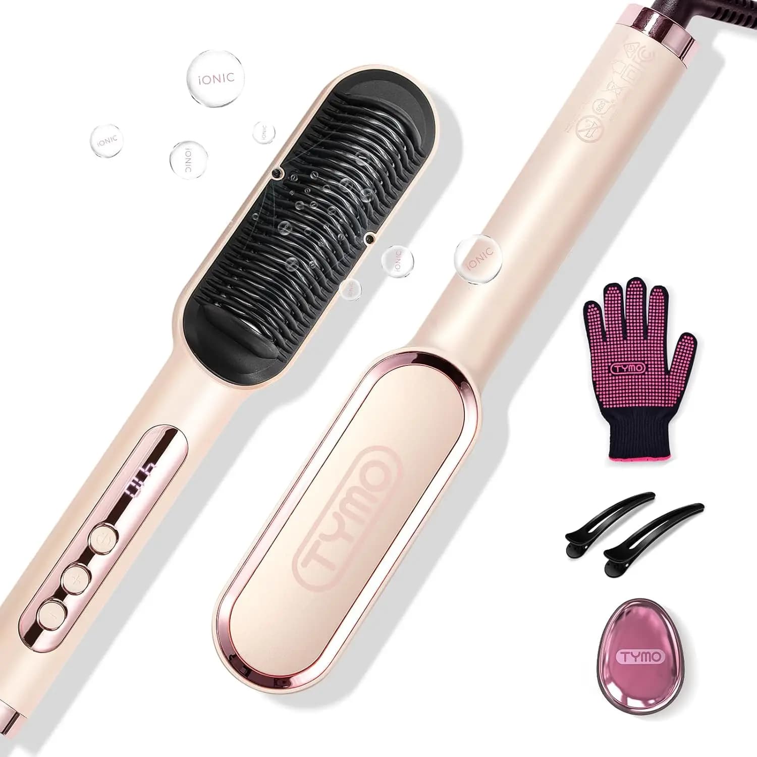Spazzola lisciante ionica per capelli con rivestimento in titanio, 9 impostazioni di temperatura, display LED e doppia tensione per donna - Oro Rosa