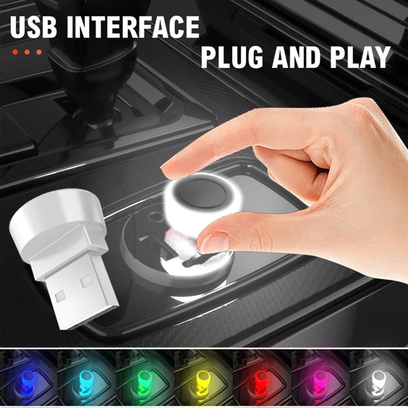 Mini Luce LED Circolare Decorativa per Auto, Luce d'Atmosfera USB Portatile Plug and Play, Luce Notturna per Auto e Computer, 1 Pezzo