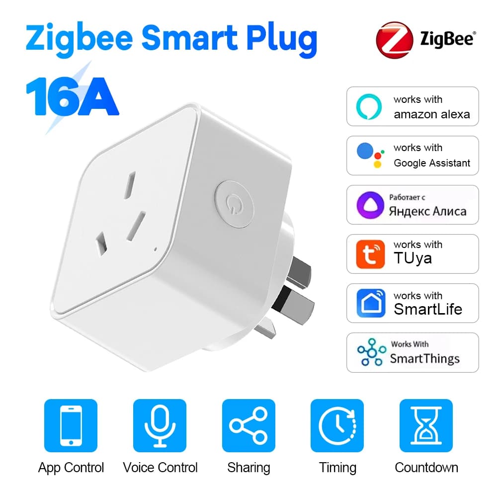 Zigbee AU Smart Plug 16A Electrical Socket Voice Control Plug with Energy Monitor Remote Control Timer Alexa Google Assistant