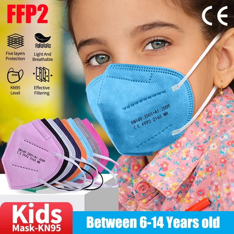 10-100 pcs Children KN95 Mask Baby Disposable Mask Virus Bocche Fpp2 Covers Dust Mask Full Face Mask Nonwoven Fabric