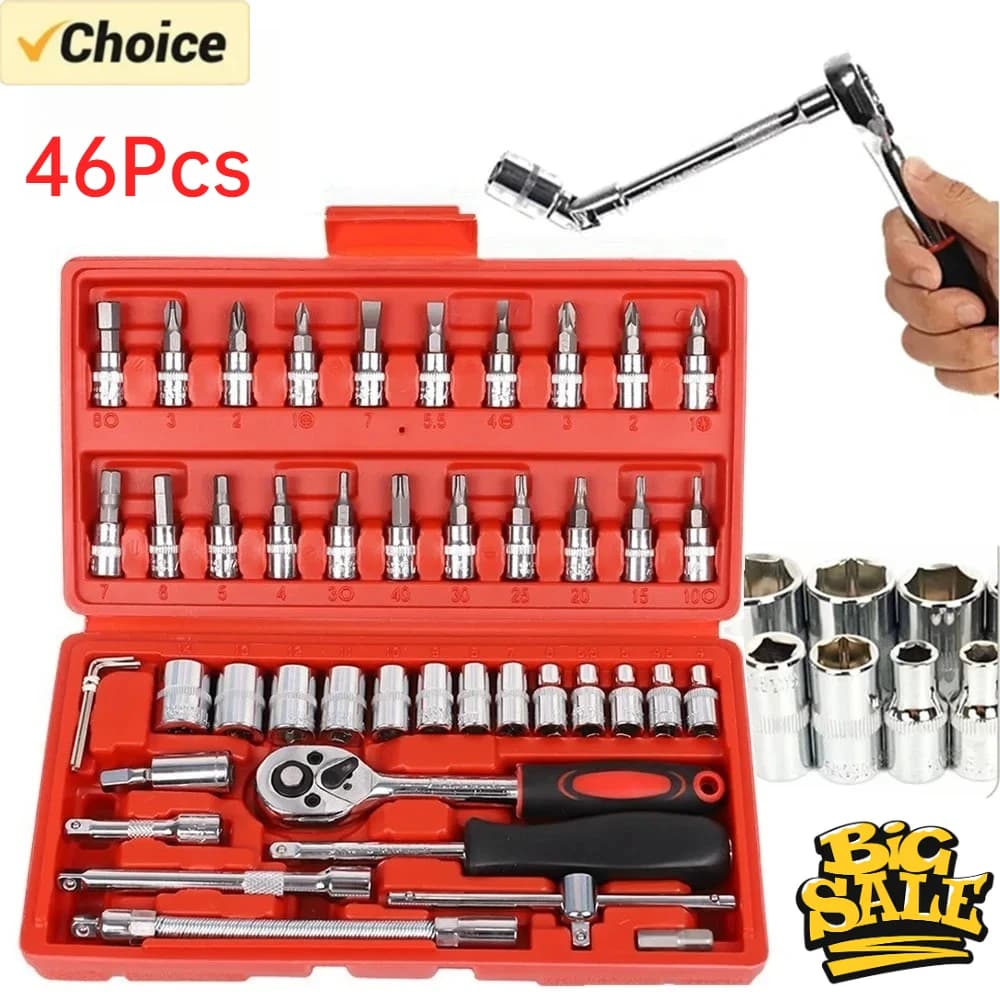 1Pc Krachtige 46 pz/set Combinazione In Acciaio Al Carbonio Set 1/4 "Chiave A Socchetto Chiave Cacciavite Per Uso Domestico Moto Strumento di Riparazione Auto