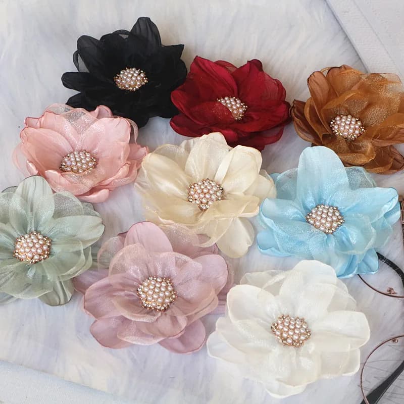 10 pz 9CM Organza Chiffon tessuto fiore strass centro fatto a mano fai da te fiore artificiale vestito copricapo tornante scarpe decorazione