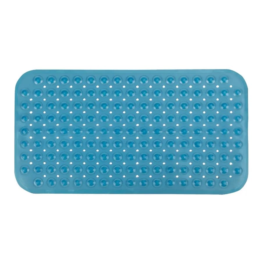 Thera Care Bath Mat Non-Slip Textured Surface 15 x 27 Secure Suction Cup with Drain Holes Bathtub Length Clear Blue