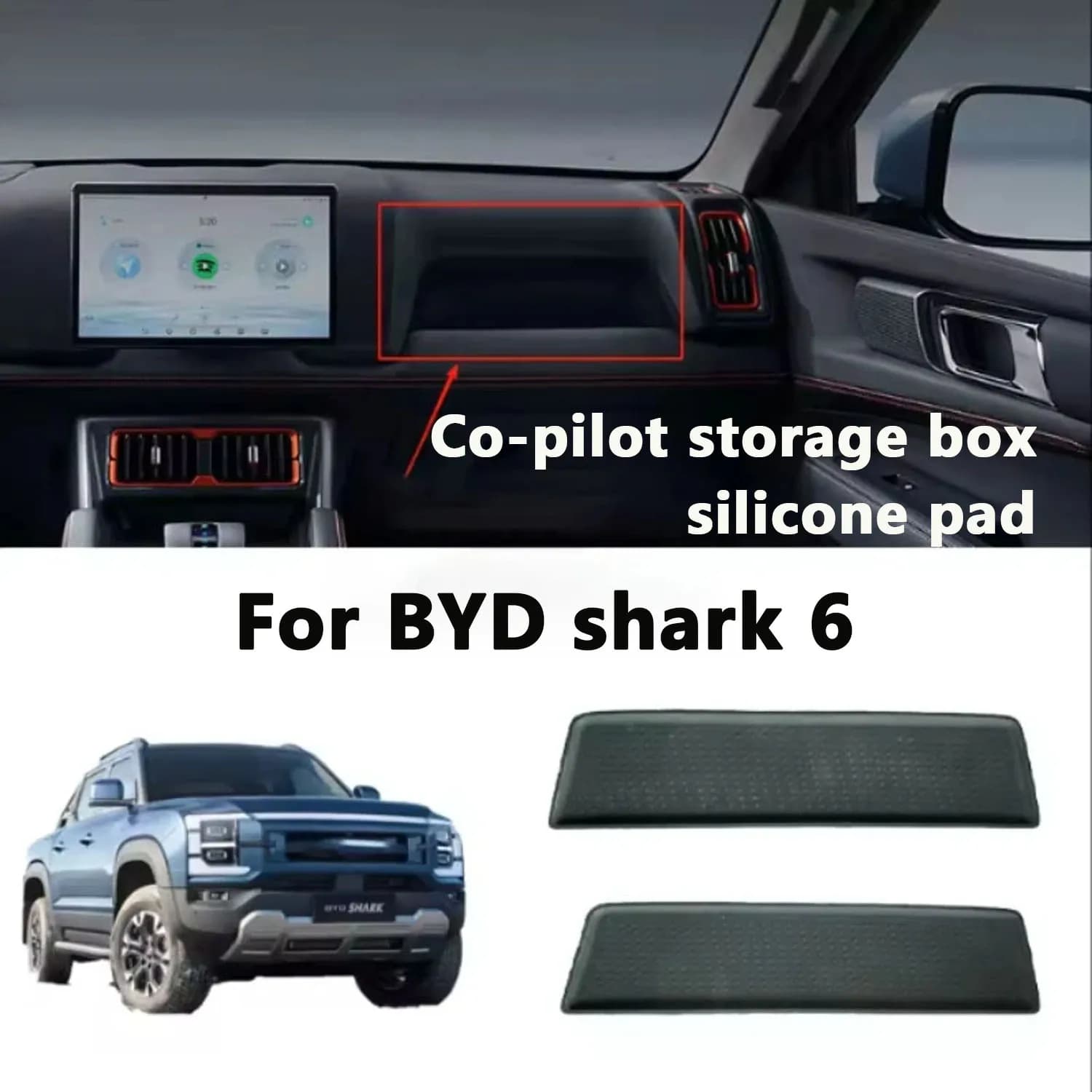 1PC Accessori Per Auto Vassoio Organizzatore Pad Proteggi Zerbino Co-pilota Scatola di Immagazzinaggio In Silicone Console Centrale Pad di Stoccaggio Per BYD Shark 6,LHD