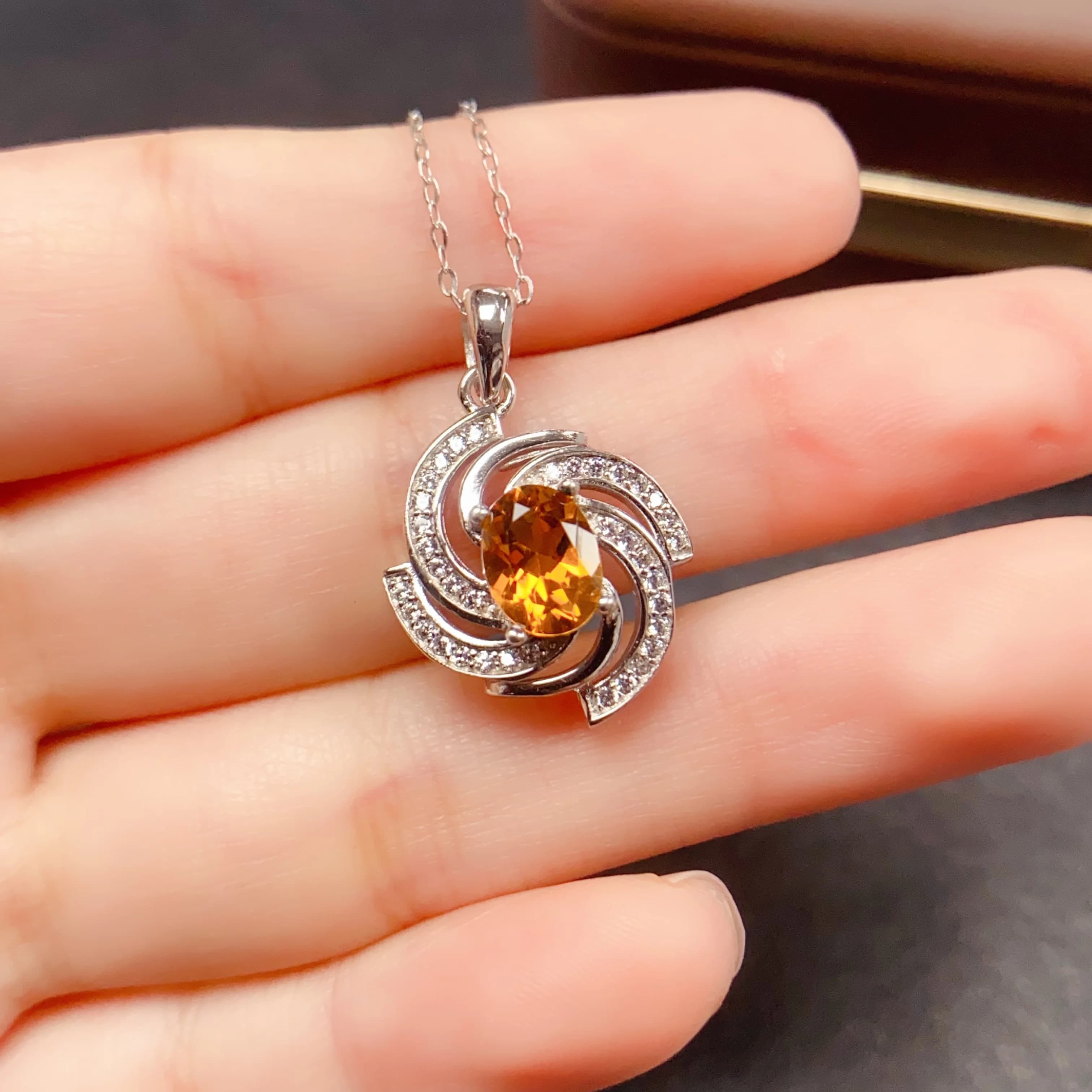 6*8mm Natural Citrine Pendant Necklace S925 Sterling Silver Certificate Fine Fashion Flower Design Charm Jewelry for Women FS