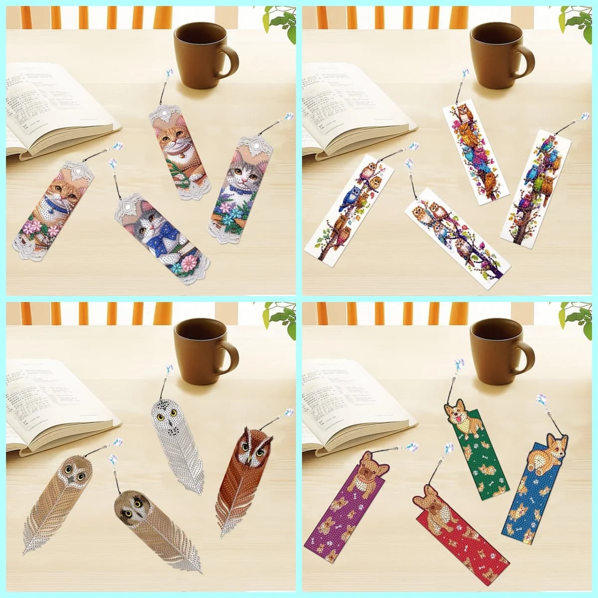 4 Pieces / Diamond Embroidered Bookmarks, Animal Patterns, Acrylic Material, DIY Digital Painting Art Handicraft, Book Decoratio