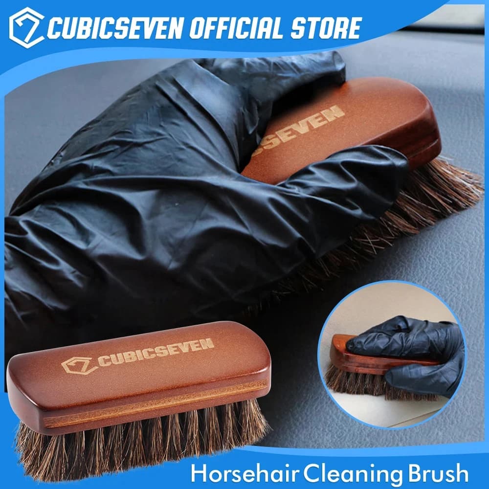 Cubicseven spazzola per scarpe in crine di cavallo spazzola per la pulizia in pelle lucida naturale Design concavo strumento per dettagli interni auto antiscivolo