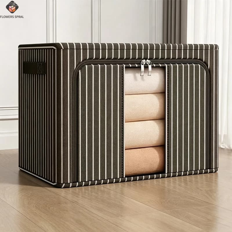 Foldable Storage Box 24L Oxford Wardrobe Storage Bag, Built-in Steel Frame, Multi-Purpose, Clothes And Bed Sheet Storage