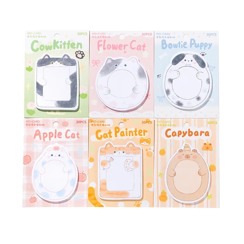 24pc /lot Cartoon Cat Capybara Memo Pad note adesive Kawaii Milk Cow Dog Notepad Stationery Gift Planner Post School Supplies
