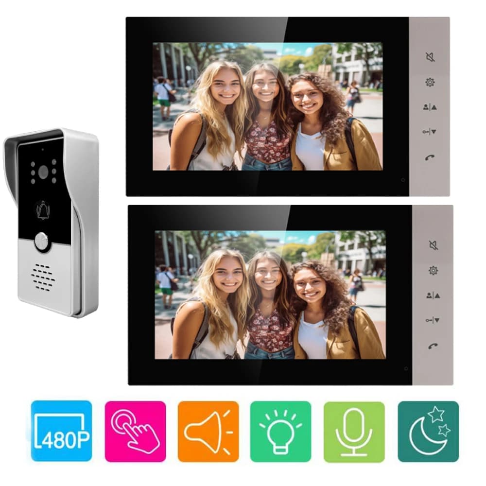 Videocitofono per appartamento Casa Telecamera per campanello notturno a colori impermeabile IP65 a 4 fili con sblocco, kit di 1~2 monitor