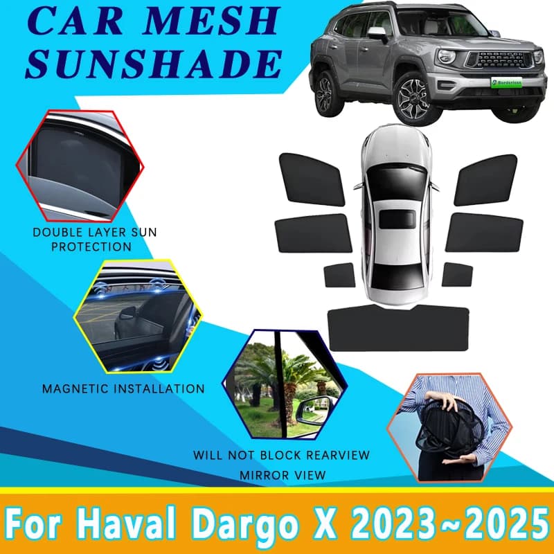 Auto Mesh Tende Da Sole Per Haval Dargo X Accessori H-Dog Big Dog 2023 ~ 2025 Parasole Magnetici Parabrezza Finestrino Laterale Visiera Strumento