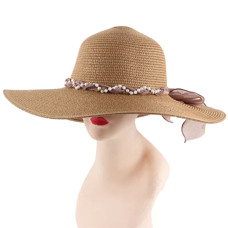 Korean Style Women's Spring Summer Straw Hat, Wide Brim Sun Protection Cap,Round Top Beach Hat Wholesale