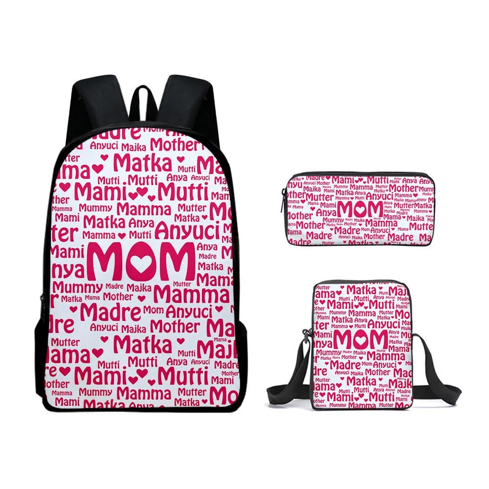 Popular Amolante Mother's Day 3D Print 3 pieces / set School bags for pupils Backpack for laptop Backpack Inclined Shoulder Bag