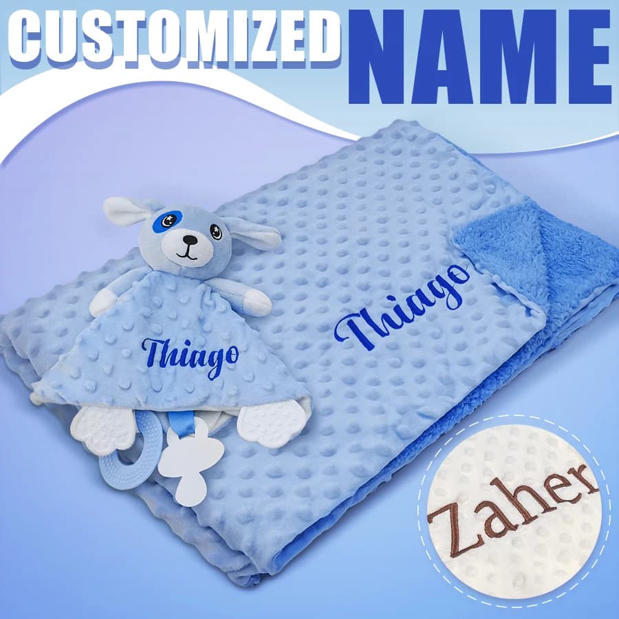 Coperta per neonato personalizzata con nome Passeggino personalizzato Bambole che dormono Set regalo per asciugamani di sicurezza per animali per regali per baby shower