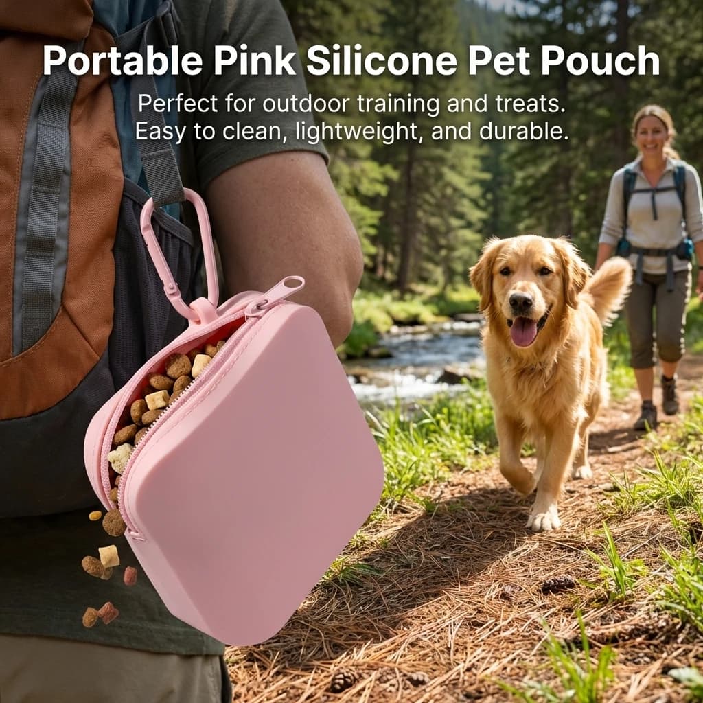 Borsa Portatile in Silicone per Snack per Animali Domestici, con Chiusura Ermetica a Rapido Accesso per Addestramento e Alimentazione all'Aperto