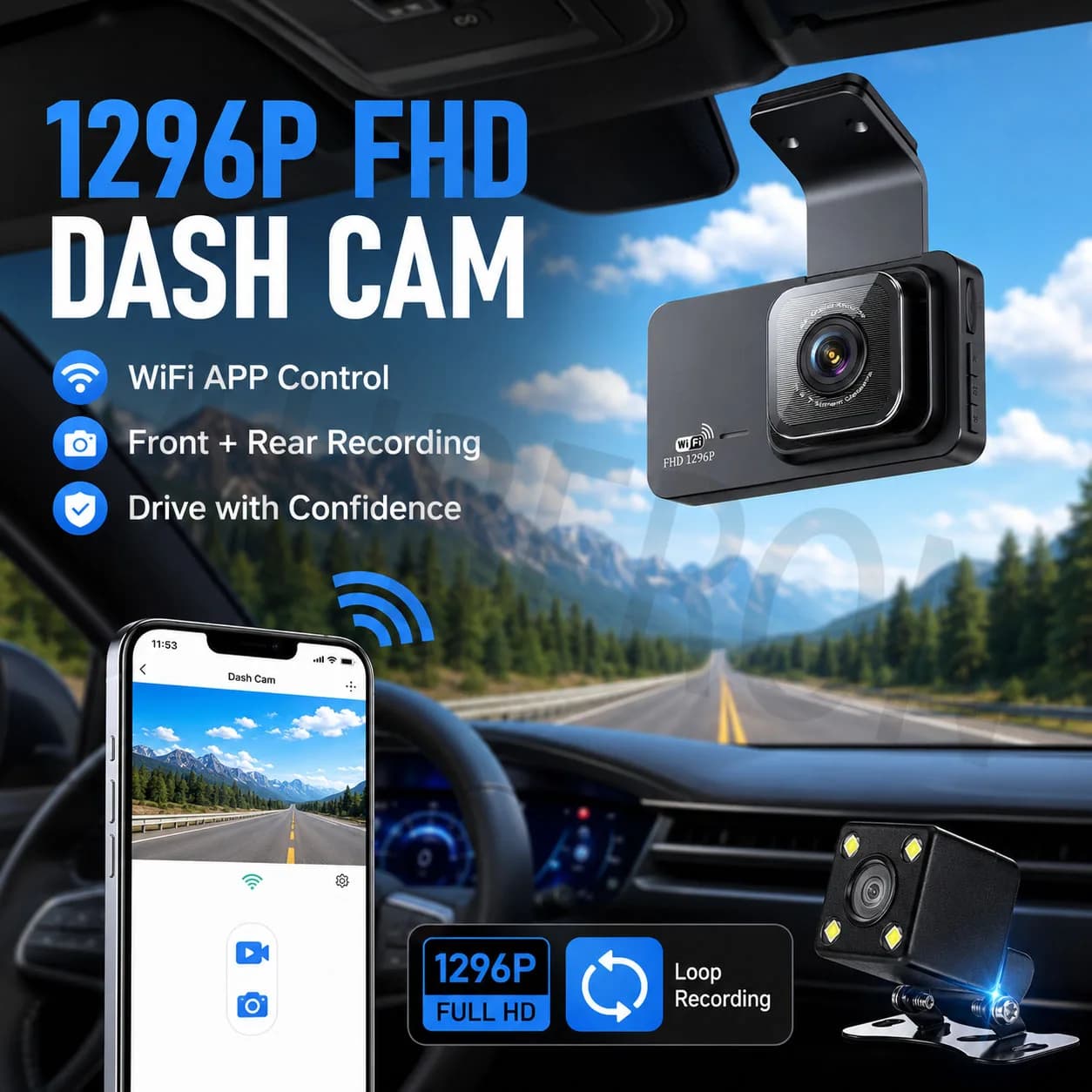 3-Inch Dashcam WIFI Driving Recorder HD 1080P Enhance Night vision Car Charge Video DVR G-sensor Loop Recording Rearview camera