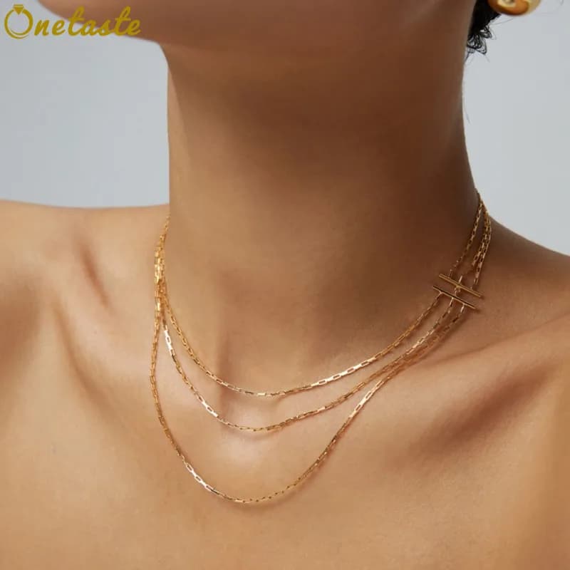 Collana girocollo scintillante a tre fili in argento sterling 925 per donna, collana a maglie multistrato da 38 cm, elegante e alla moda, regalo per feste.