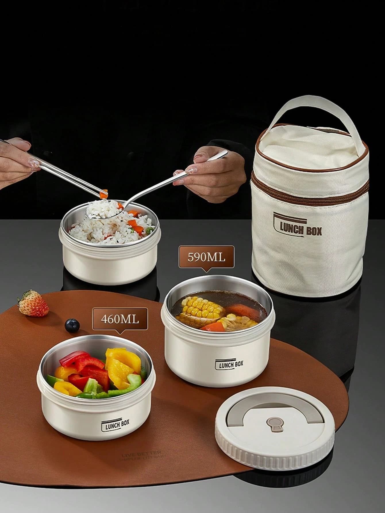 Lunch Box termico isolato in acciaio inossidabile 304 con coperchio, Bento Box portatile a prova di perdite per impiegati e studenti