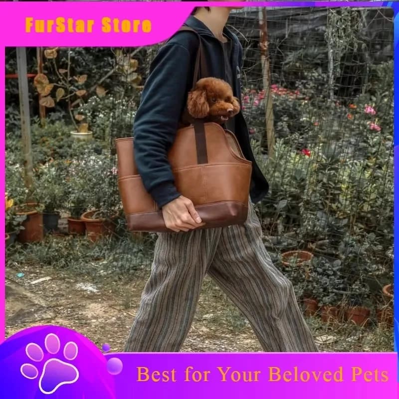 FurStar New PU Leather Brown Pet Carrier Shoulder Bag For Dogs Cats Handbag Travel Outdoor Coolest Tote Dog Bag Chihuahua Sherin