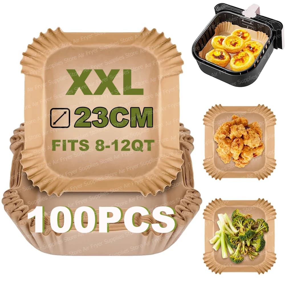 Carta da forno quadrata usa e getta per friggitrice ad aria da 23 cm, antiaderente, per friggitrice ad aria da 8-12 Qt, accessori per forno a microonde e cottura al forno