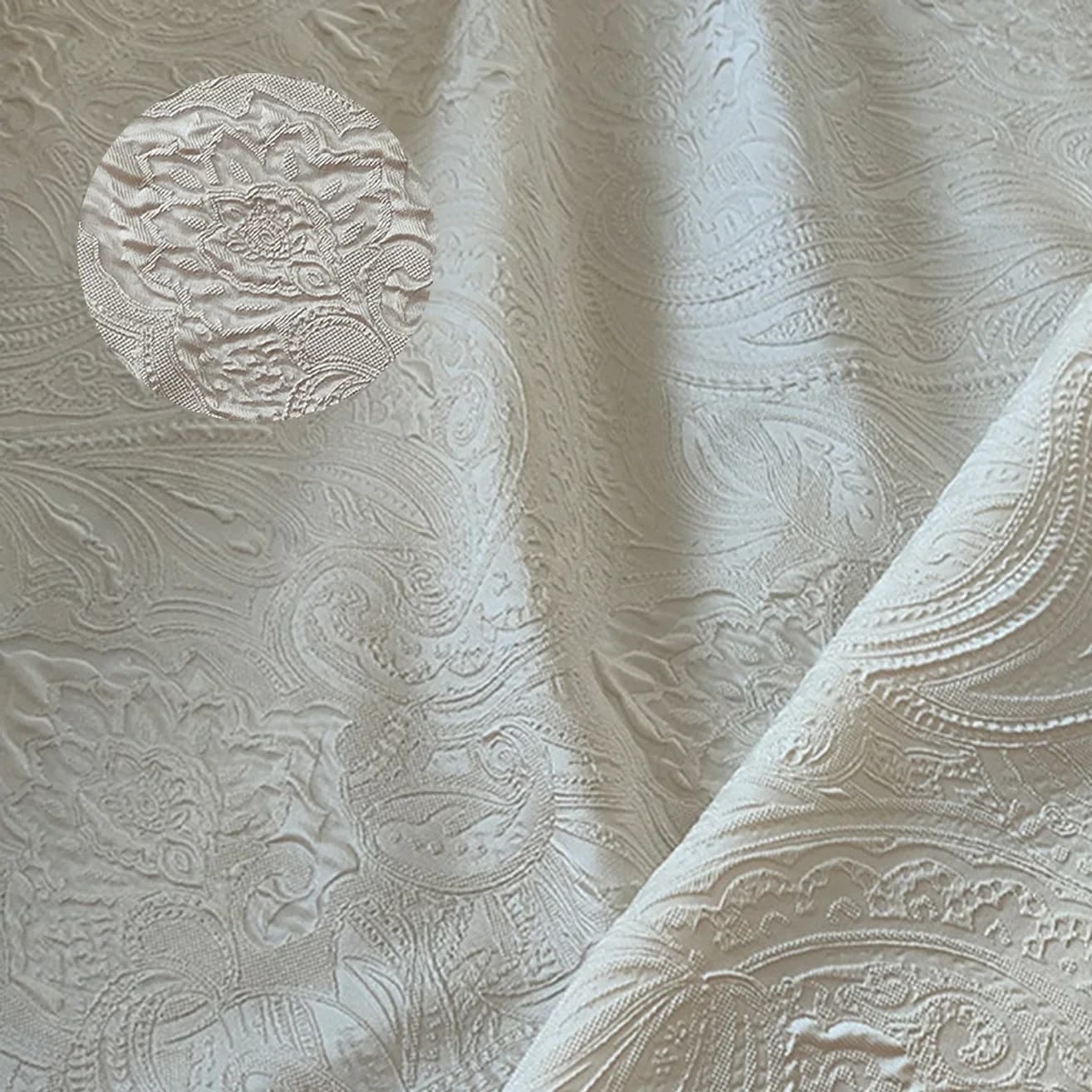 White Large Rose Thread Jacquard Three-dimensional Texture Fabric Dress Handmade DIY Clothing Fabric