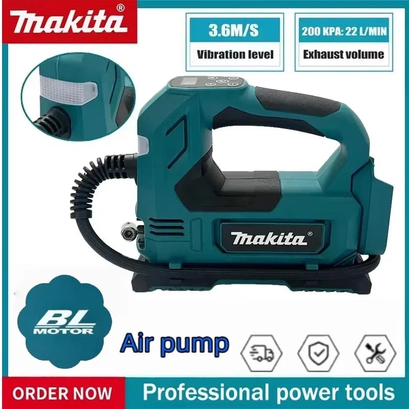 Pompa ad aria senza spazzole Makita Gonfiatore ad aria senza fili agli ioni di litio da 18 V: pompa per pneumatici portatile con display digitale per auto e motocicli
