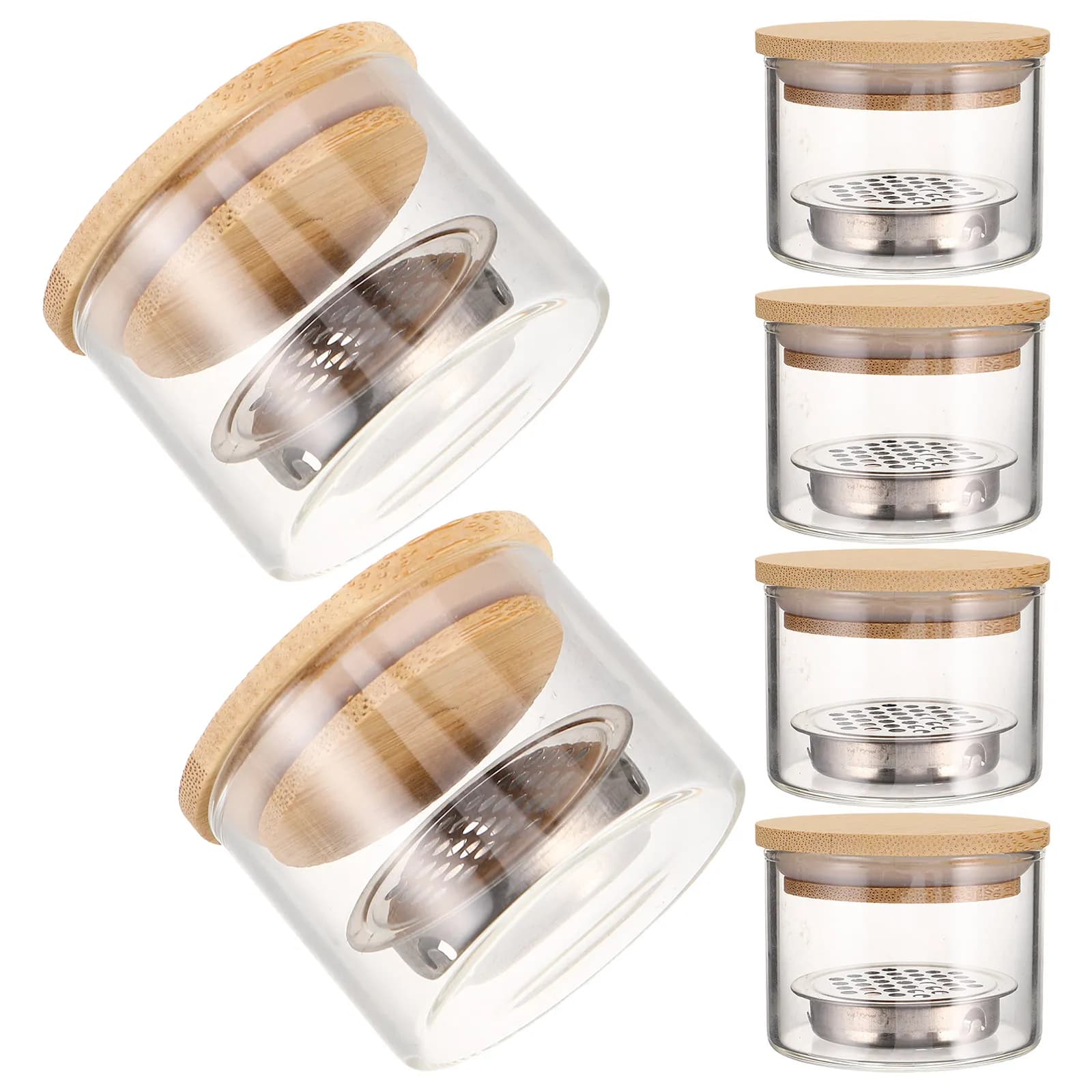 Set of 6 Nail Glass Bowls with Stainless Steel Net for Cleaning Brushes Gel Polish, Dappen Bottle for Manicure, Nail Cleaning Tool