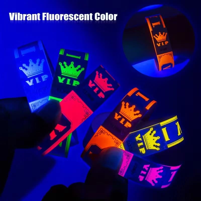 100 Braccialetti VIP in Carta Fluorescente, Impermeabili e Antimanomissione, per Feste e Festival Musicali