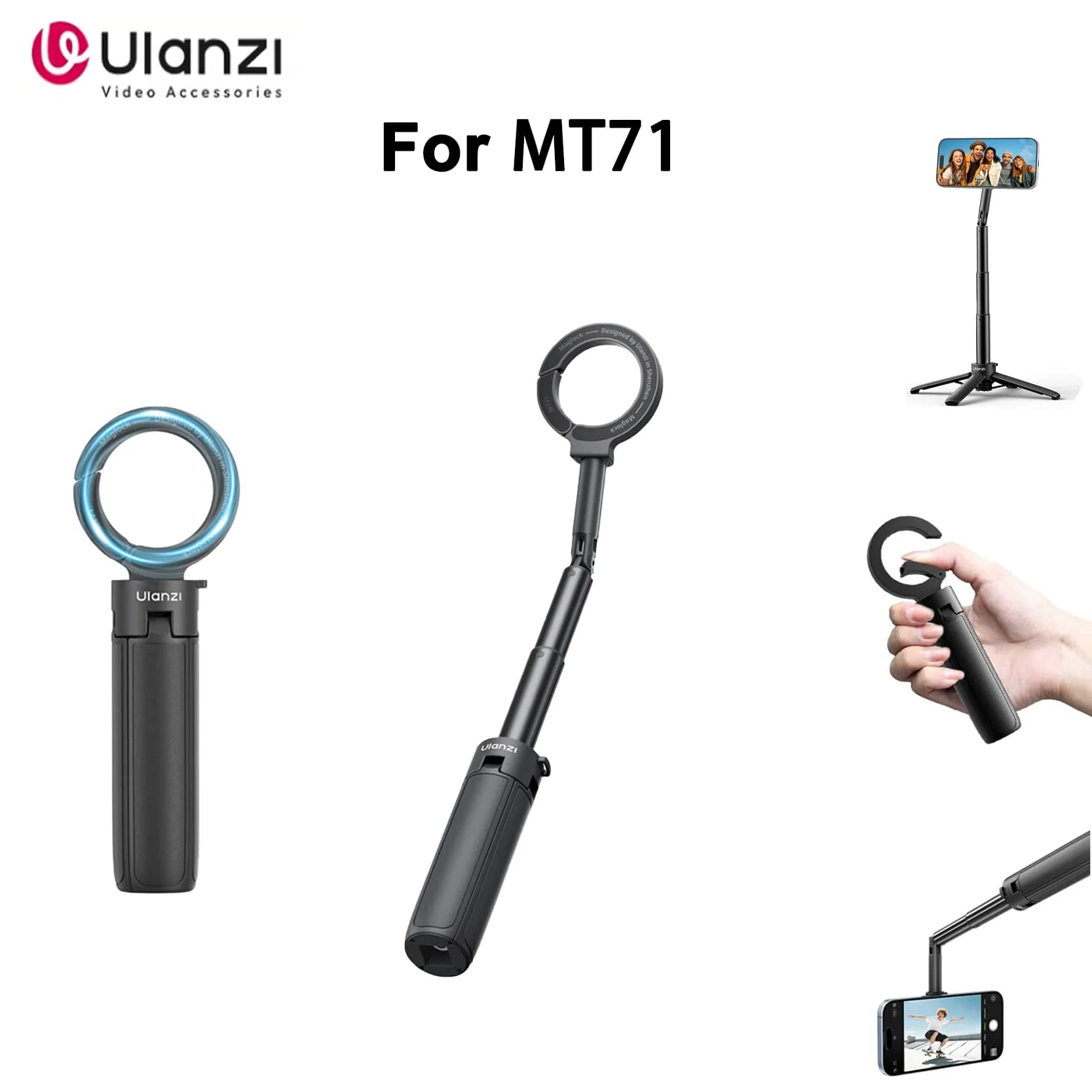 Originale Ulanzi MT71: Asta Magnetica per Selfie con Anello, Asta Estensibile e Design Pieghevole Compatto per Vlogging Mobile
