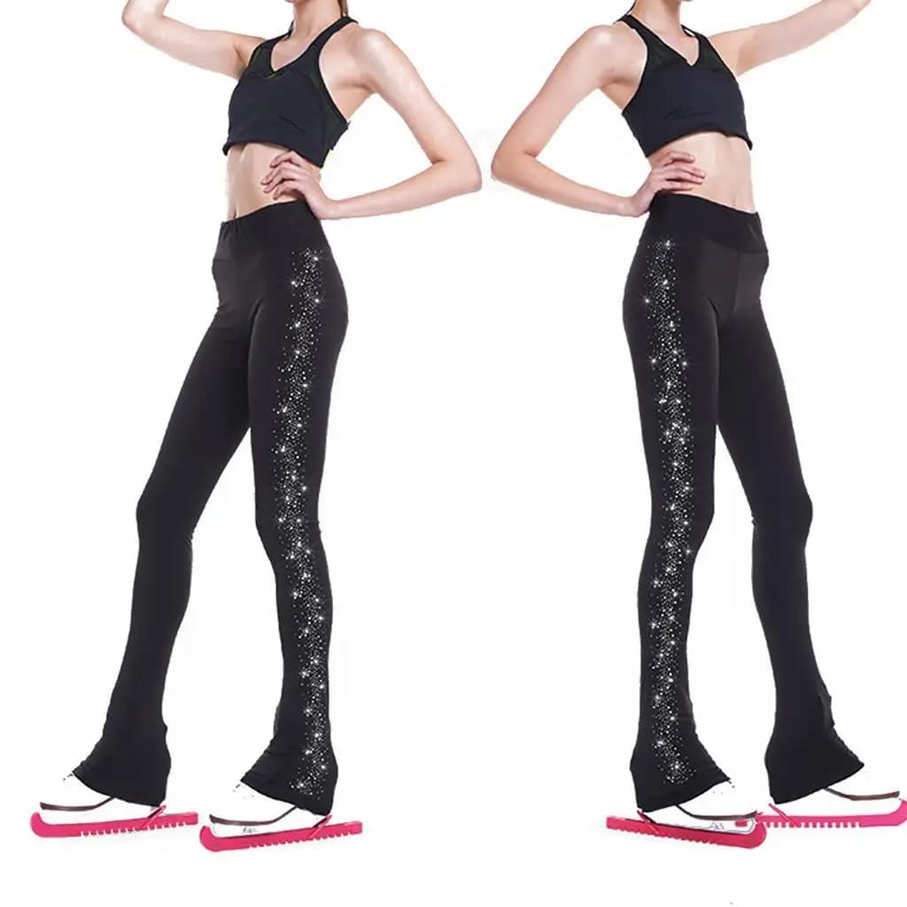 Women's Girls' Ice Figure Skating Training Clothes Long Pants Warm Tights Trousers with Rhinestones Dance Yoga Pants Trousers