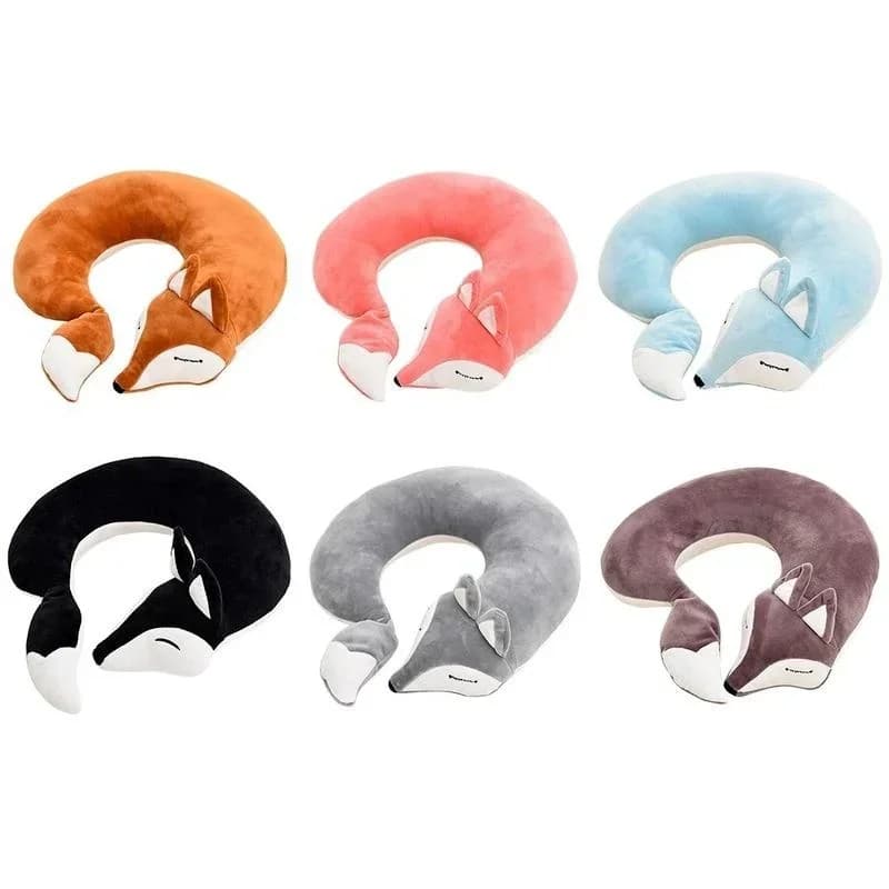 Cute Travel Pillow U Shape Neck Pillow Creative Fox Pillow Hug Sleeping Pillows Ornamental Pillow Office Sleep Pillow 30*30*8CM
