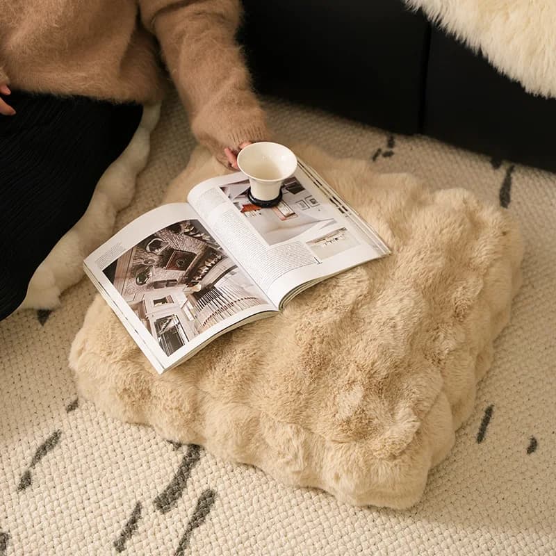 Unstuffed Plush Faux Rabbit Fur Cushion Cover Footstool Meditation Futon Case Warm Velvet Furry Fur Cushion Cover No Fillings