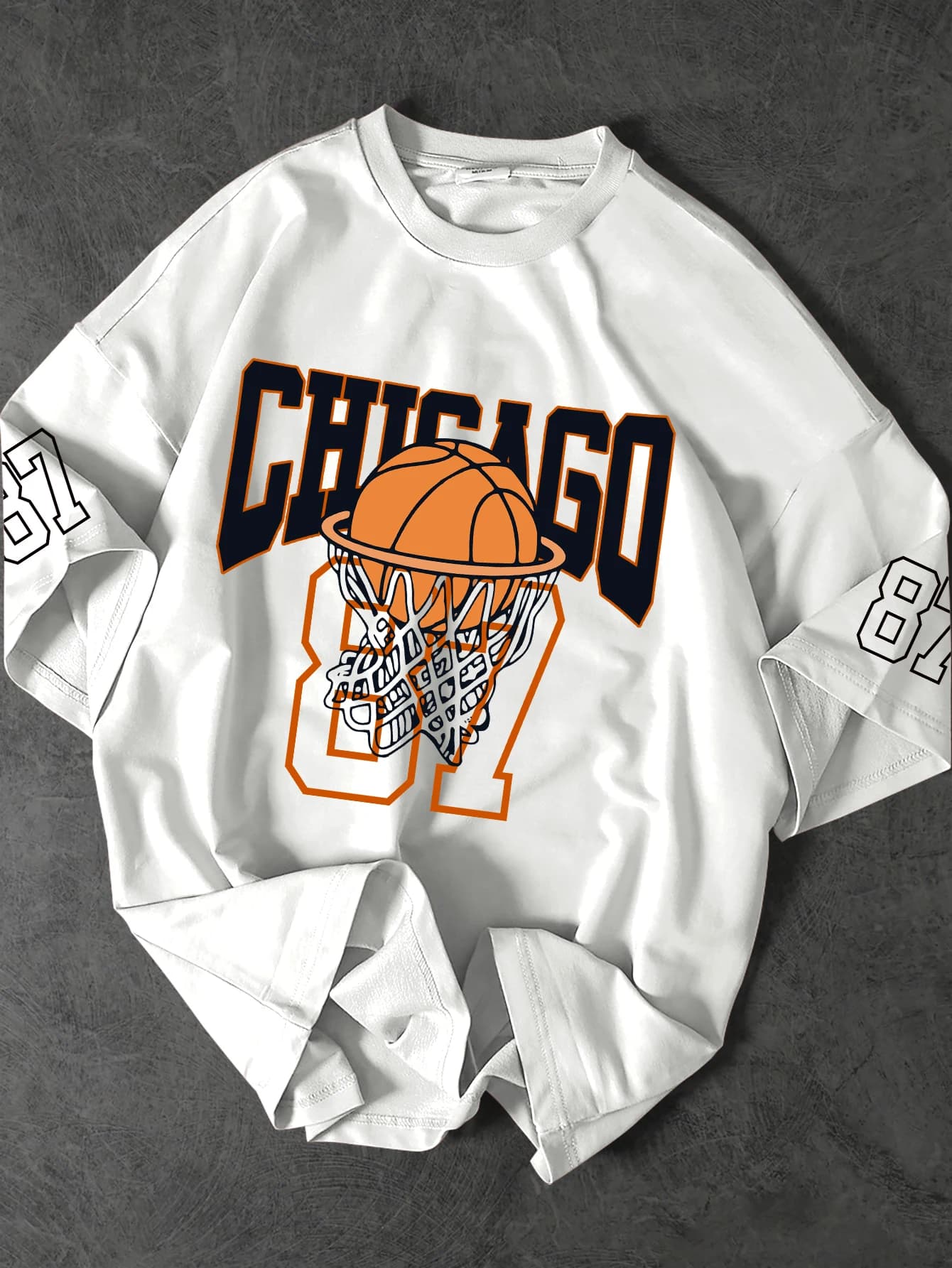 Men's Oversized Chicago Basketball Print T-shirt 100% Polyester USA Streetwear Graphic Casual Tops S-XXL