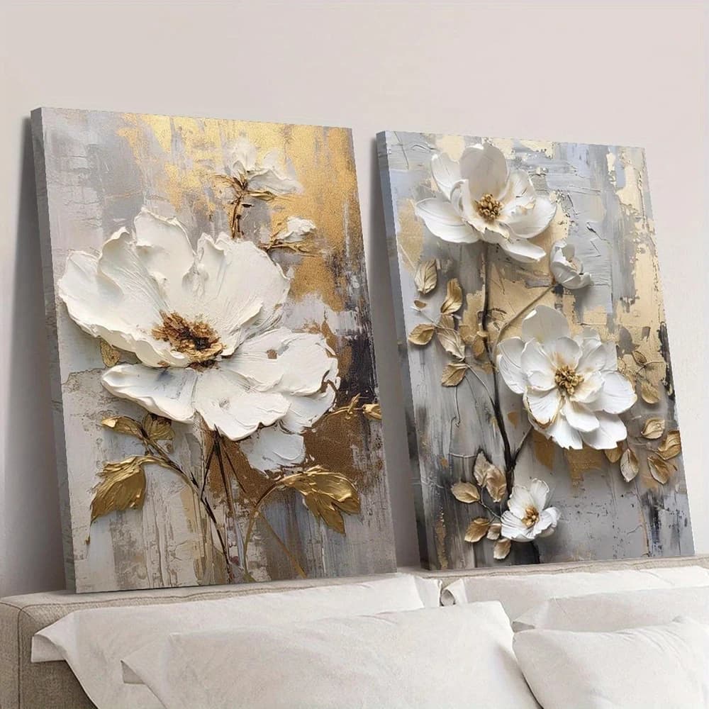 Abstract White Flowers Posters and Prints on Canvas Painting Wall Art Picture For Living Room Bedroom Plant Decoration Without Frame