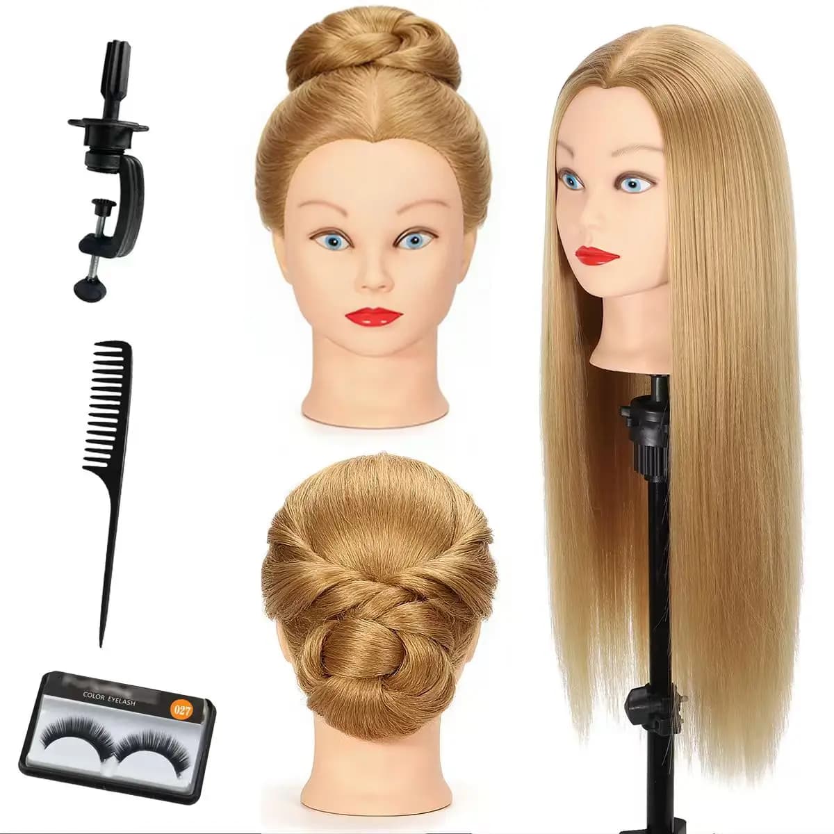 Mannequin Head with 80% Real Human Hair with Tripod Stand - 28" Makeup Cosmetology Manikin Doll Head for Hair Styling, Hairdressing Training Head for Braiding Practice Suitable for Hair Extensions