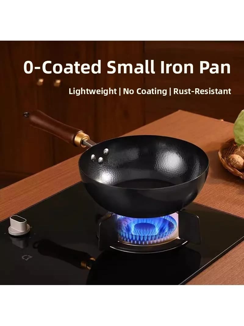 Iron Wok Non-Stick Cooking Pot Stir-Fry Pan Single Serving Food Iron Pot Deep Belly Cooking Utensil without Coating