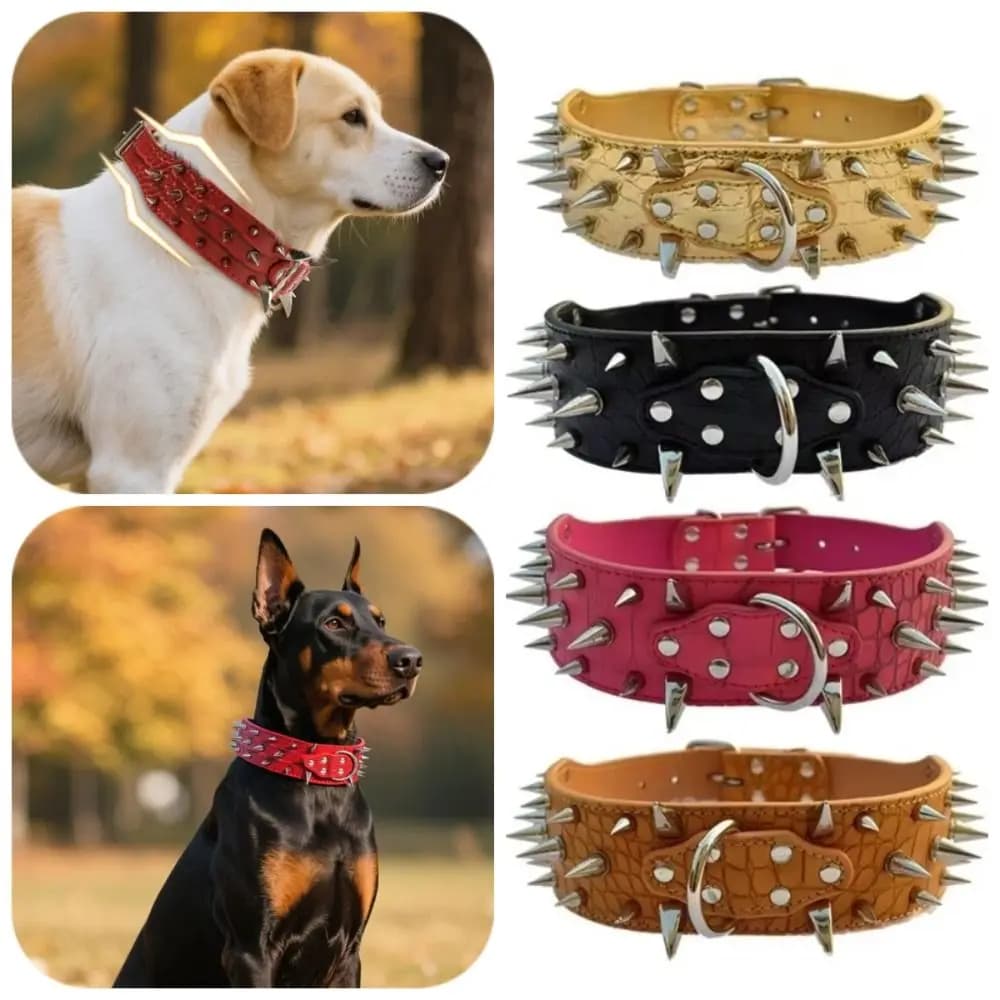 Collari per cani anti-morso con punte, regolabili, con rivetti larghi, in pelle PU resistente, collare anti-masticazione, accessori per animali domestici