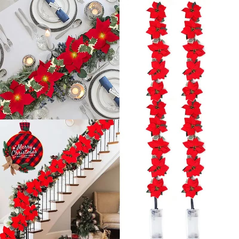2/3m Natale Poinsettia Fiore Ghirlanda Luce Della Stringa di Natale Ornamento Artificiale Coperta Esterna Festa Decorazione Della Casa Navidad Noel