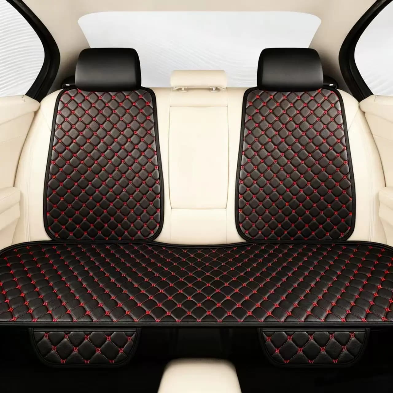 Set of 3 pieces in comfortable synthetic leather, seat cushion General Motors, back embroidered with star for cars Four Seasons, 2 rear