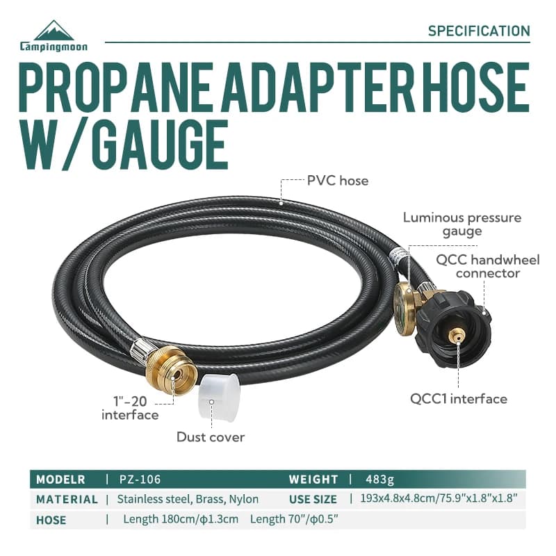 Adattatore per Fornello da Campeggio CAMPINGMOON PZ-106 da Propano a Butano con Tubo Prolungato in Gomma e Valvola di Conversione
