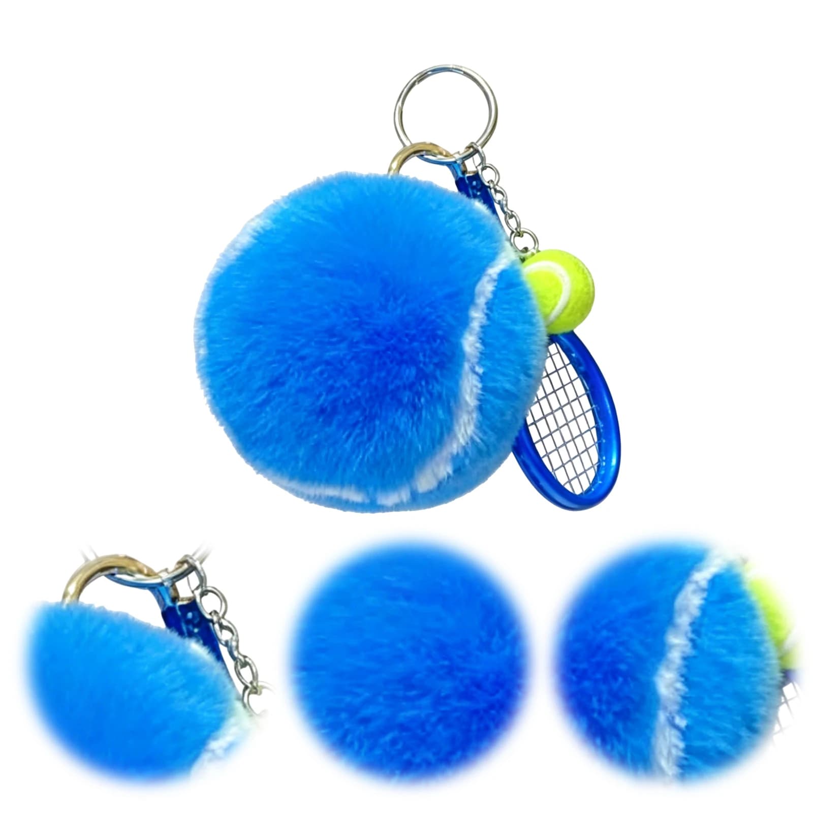 DIY Tennis Fur Key Chain with Racket Cartoon Ball Bag Pendant Multi-Purpose Lovely Key Ring Soft Backpack Charms