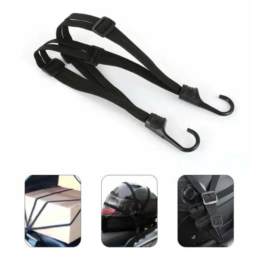 Double-size motorcycle helmet strap (24"/90 cm) - Retractable elastic cable with 2 hooks for luggage/bicycle/camping